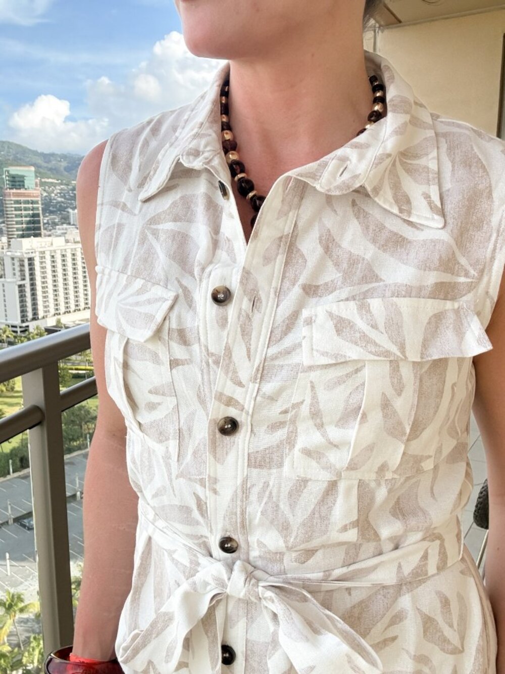 Women’s Linen Blend Midi Shirt Dress – Neutral Summer Dress - Picture 6 of 11